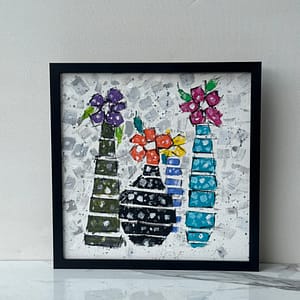 A Painting of Three Distinct Floral Bouquets with Delicate Petals
