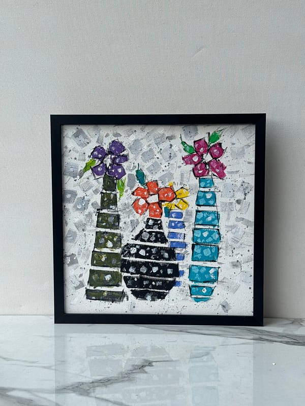 A Painting of Three Distinct Floral Bouquets with Delicate Petals