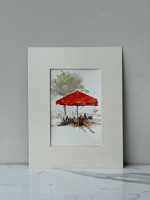 Cozy Table Scene with Umbrella - Cotton Wall Decor